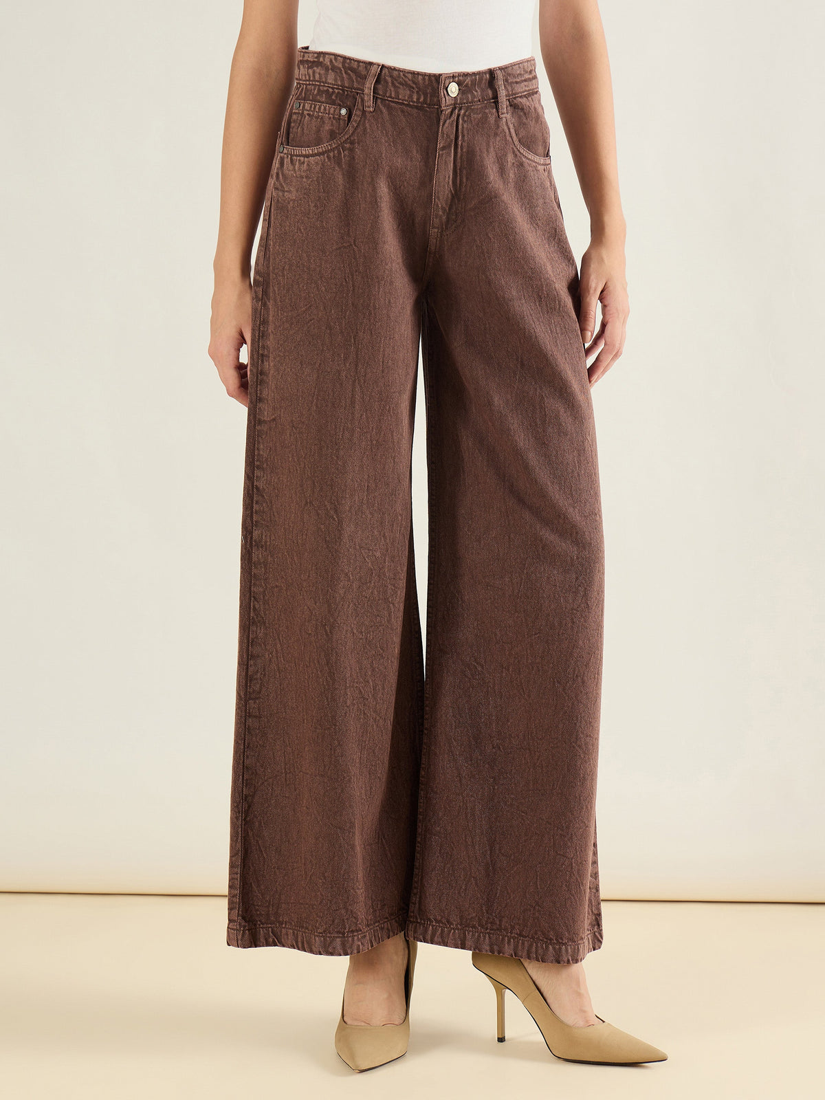 Brown Low Waist Wide Leg Baggy Jeans-SASSAFRAS BASICS