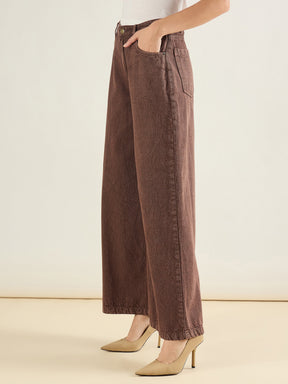 Brown Low Waist Wide Leg Baggy Jeans-SASSAFRAS BASICS