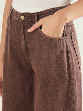 Brown Low Waist Wide Leg Baggy Jeans-SASSAFRAS BASICS