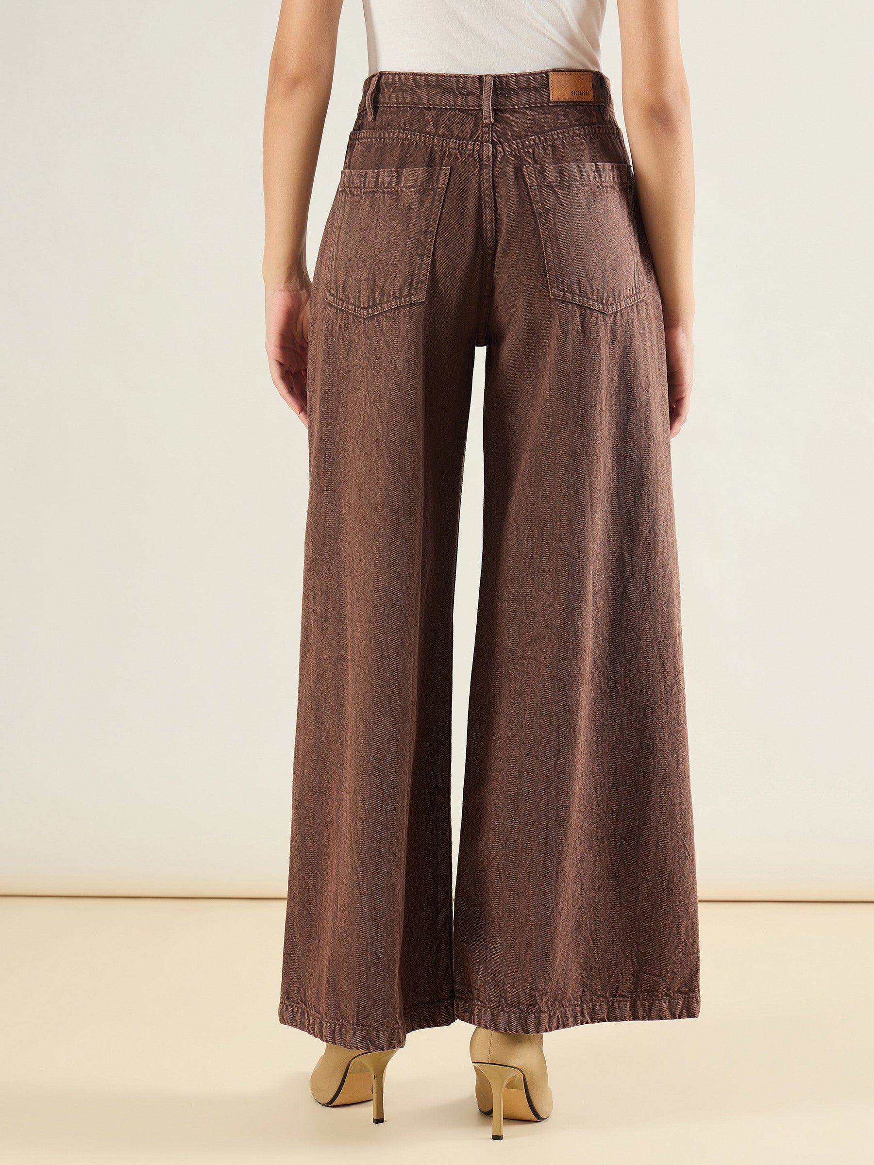 Brown Low Waist Wide Leg Baggy Jeans-SASSAFRAS BASICS