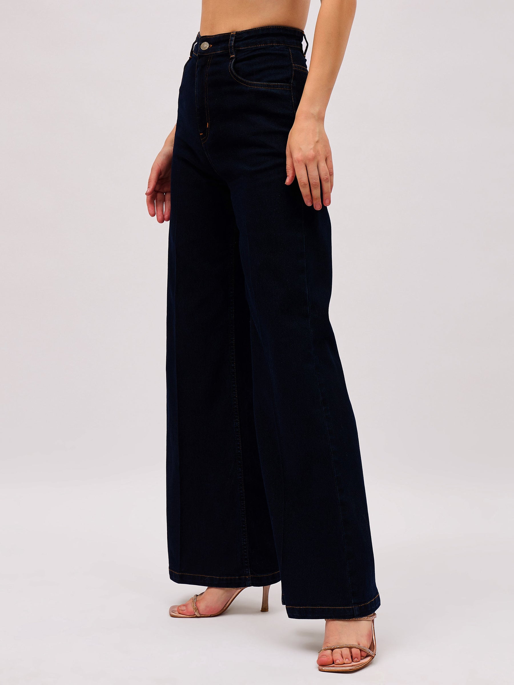 Jet Black Denim Front Crease Straight Fit Jeans-SASSAFRAS