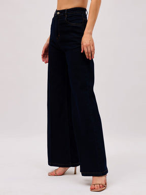 Jet Black Denim Front Crease Straight Fit Jeans-SASSAFRAS