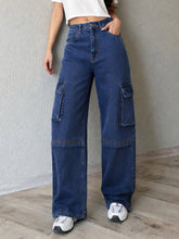 Navy Wash Straight Cargo Jeans-SASSAFRAS