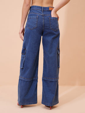 Navy Wash Straight Cargo Jeans-SASSAFRAS