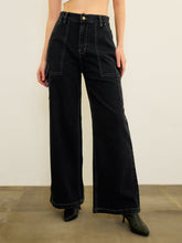 Black Wash Mid Rise Straight Cargo Jeans-SASSAFRAS