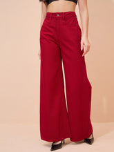 Red Straight Fit Flared Jeans-SASSAFRAS