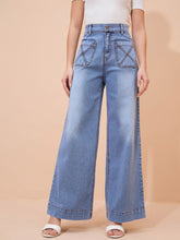 Blue Acid Wash Front Pocket Straight Fit Jeans-SASSAFRAS