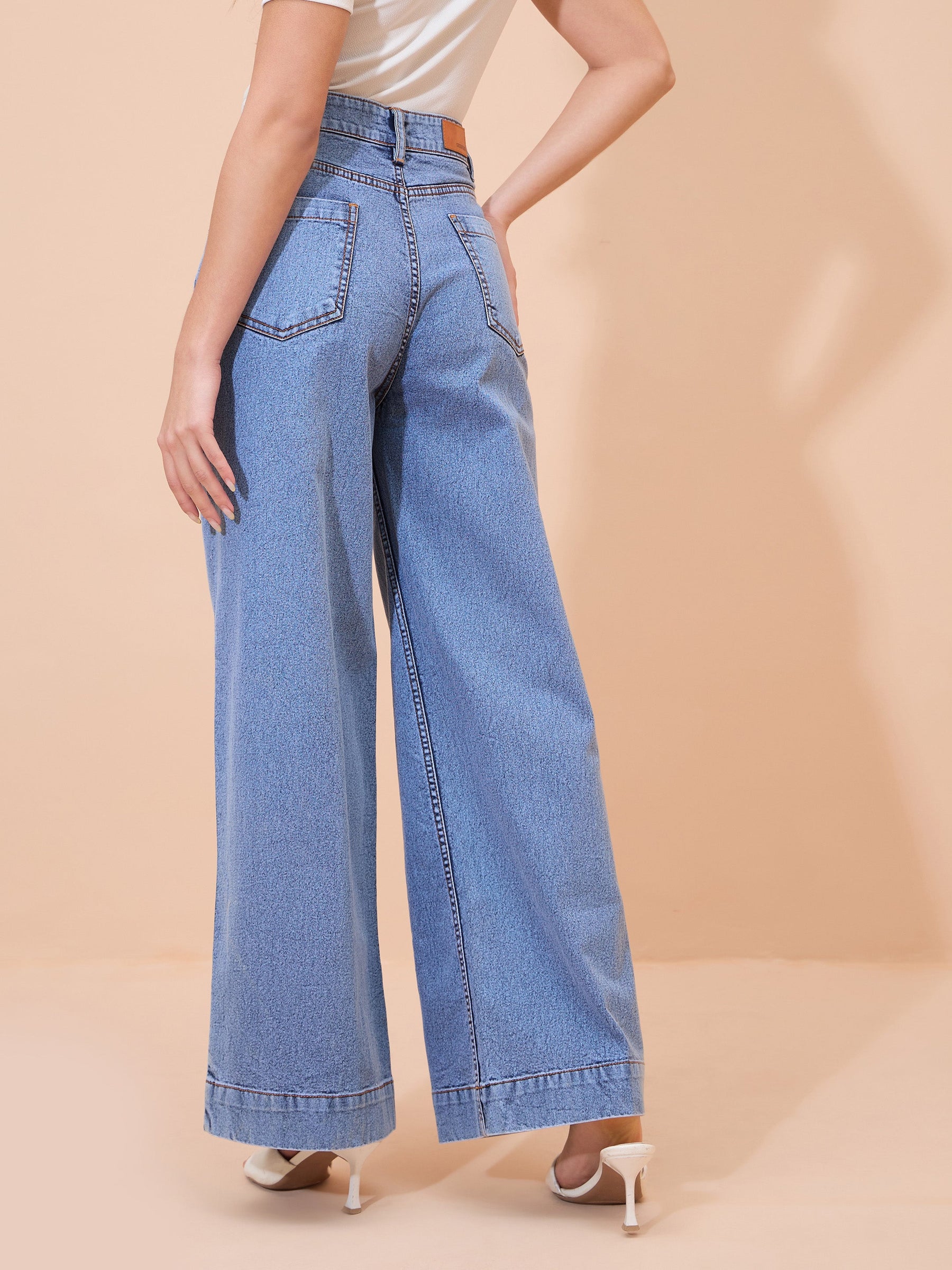 Blue Acid Wash Front Pocket Straight Fit Jeans-SASSAFRAS