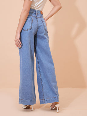 Blue Acid Wash Front Pocket Straight Fit Jeans-SASSAFRAS