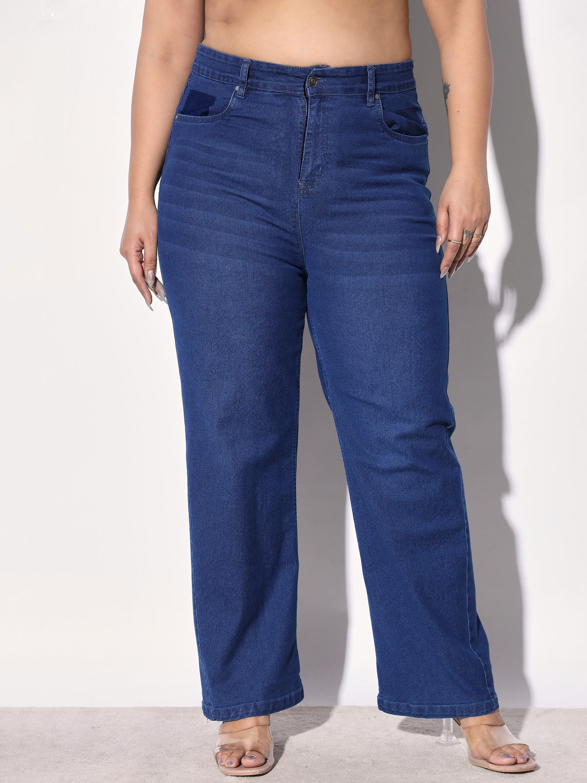 Navy Denim Straight Fit Jeans -SASSAFRAS Curve
