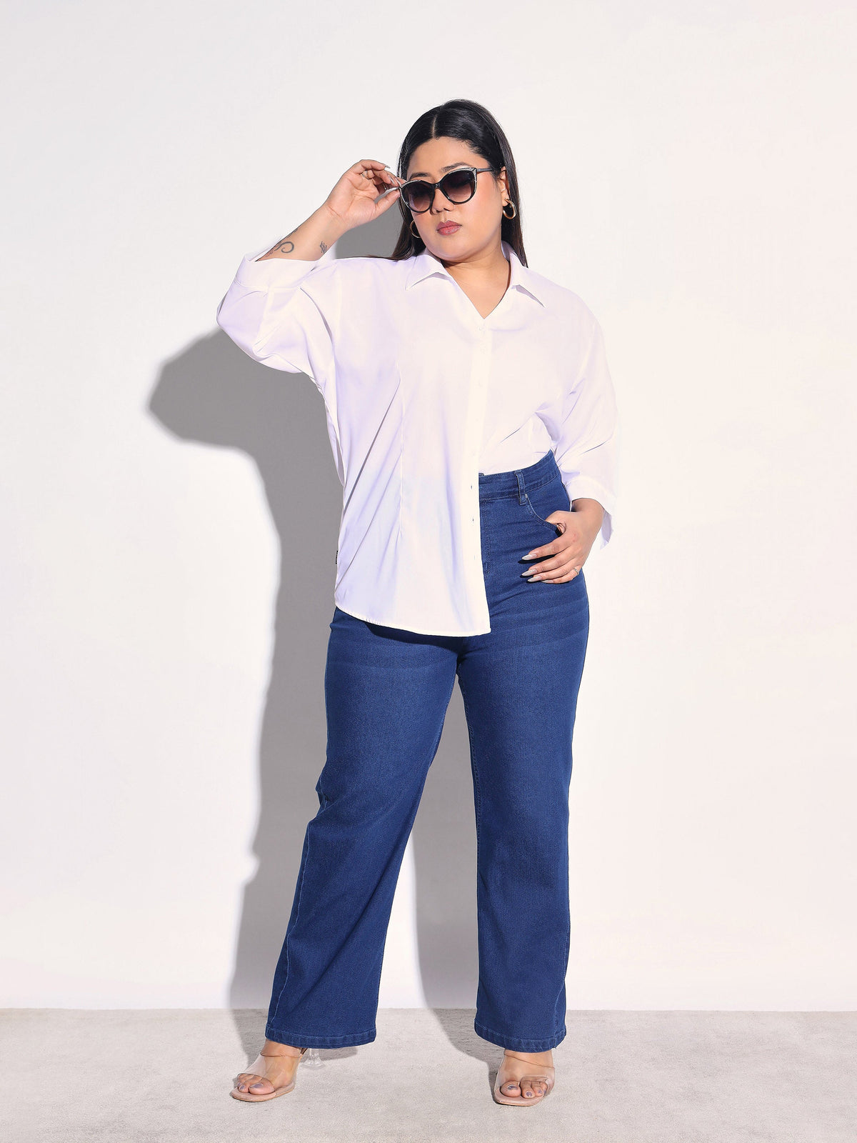 Navy Denim Straight Fit Jeans -SASSAFRAS Curve