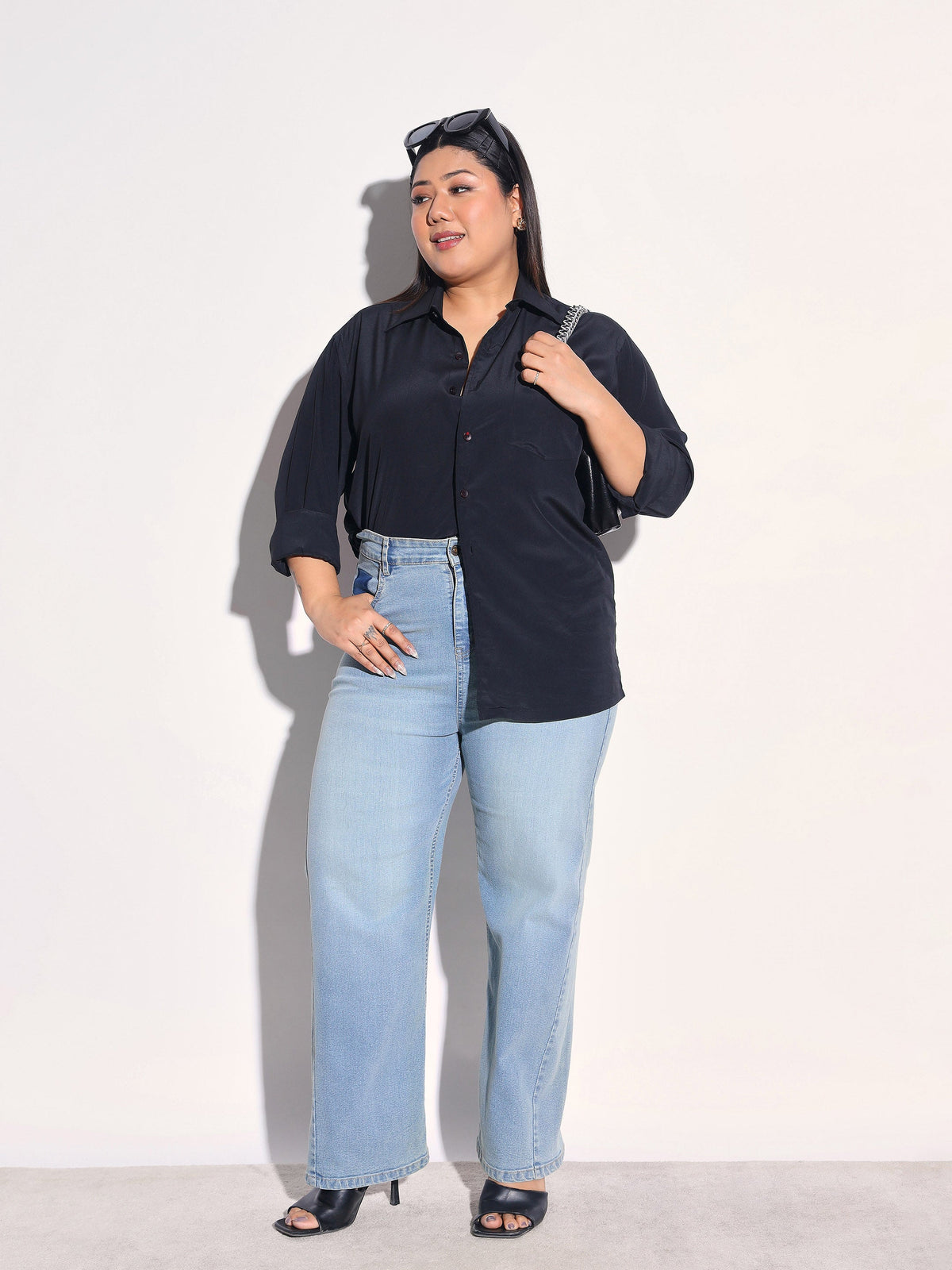 Green Wash Denim Straight Fit Jeans -SASSAFRAS Curve