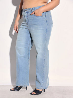 Green Wash Denim Straight Fit Jeans -SASSAFRAS Curve