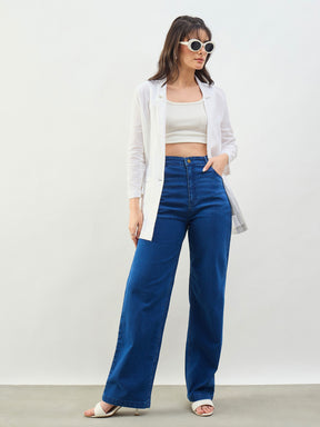 Blue Whisker High Waist Straight Fit Jeans-SASSAFRAS BASICS