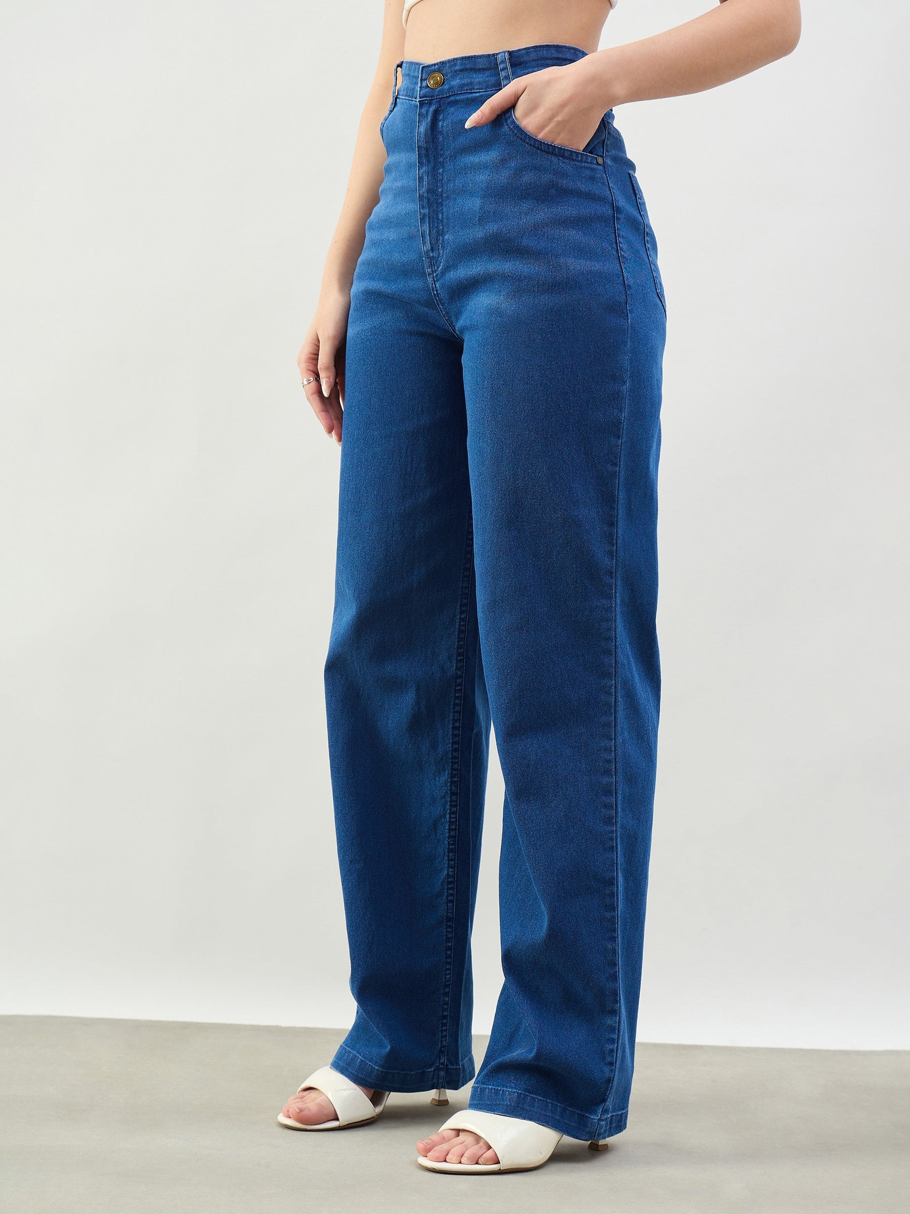 Blue Whisker High Waist Straight Fit Jeans-SASSAFRAS BASICS