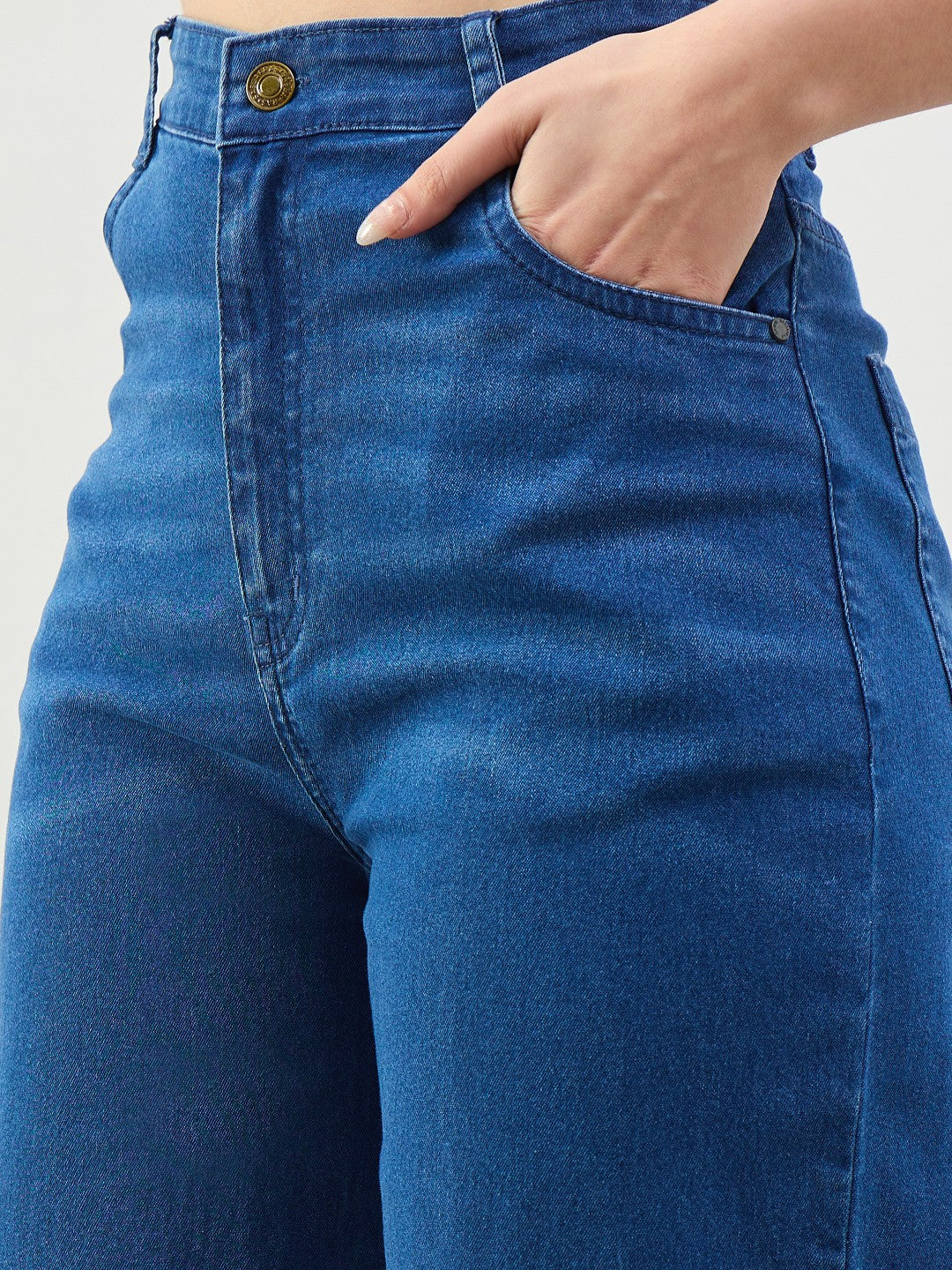 Blue Whisker High Waist Straight Fit Jeans-SASSAFRAS BASICS
