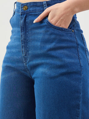 Blue Whisker High Waist Straight Fit Jeans-SASSAFRAS BASICS