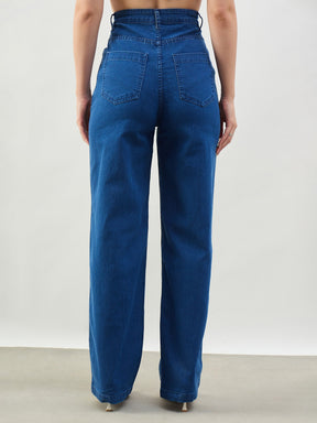 Blue Whisker High Waist Straight Fit Jeans-SASSAFRAS BASICS