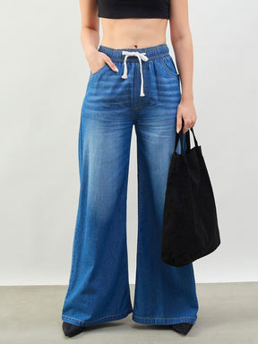 Blue Whiskers Baggy Drawstring Jeans-SASSAFRAS BASICS