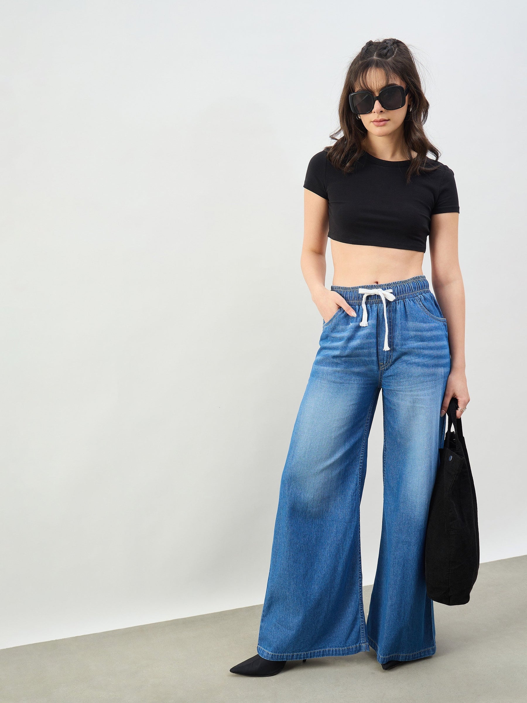 Blue Whiskers Baggy Drawstring Jeans-SASSAFRAS BASICS