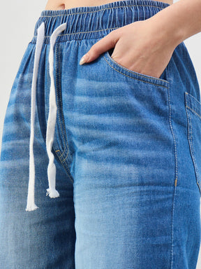 Blue Whiskers Baggy Drawstring Jeans-SASSAFRAS BASICS