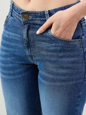 Blue Washed Button-at-Hem Boot Cut Jeans-SASSAFRAS BASICS