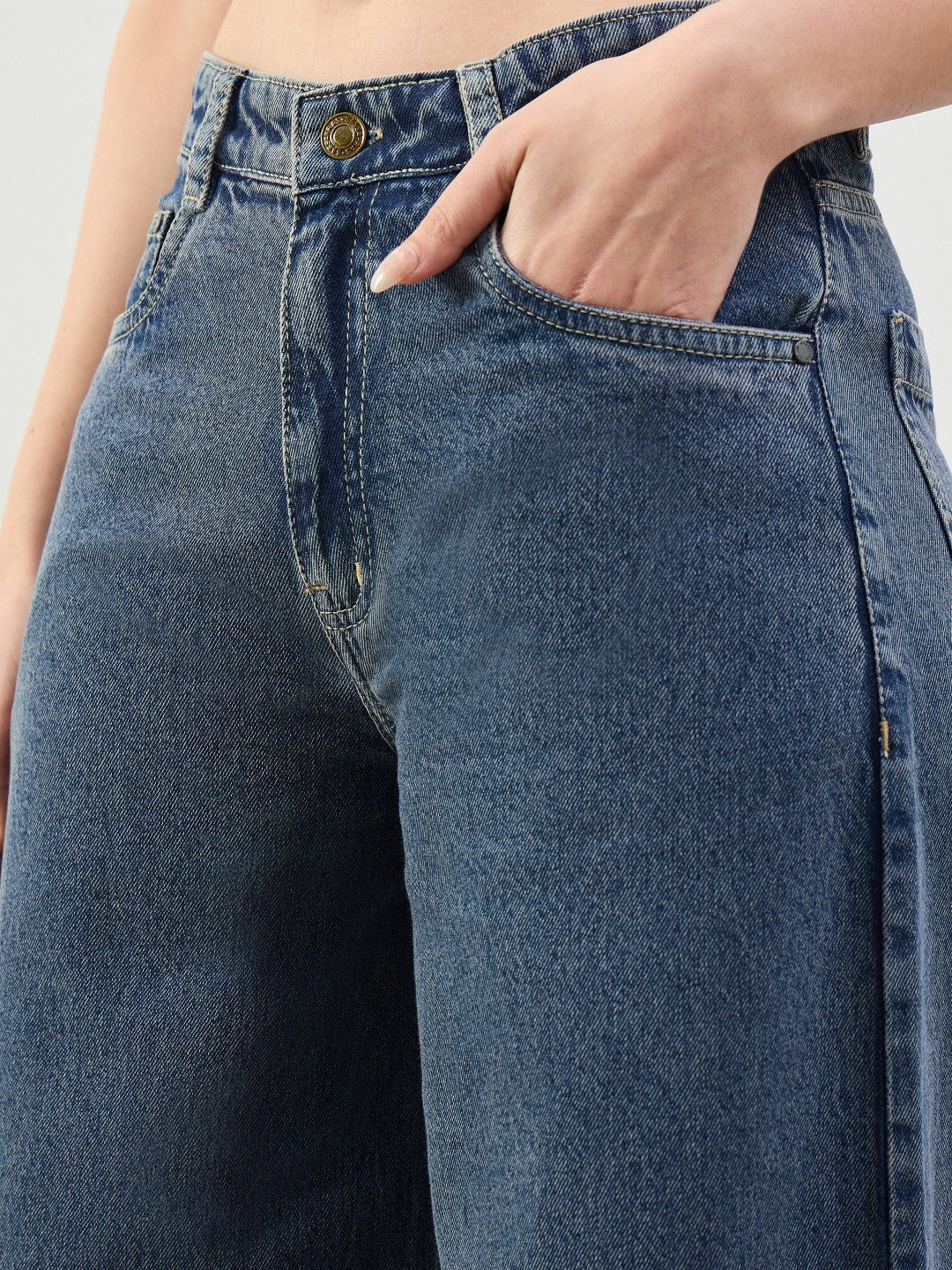 Blue Wash Low Waist Wide Leg Jeans -SASSAFRAS BASICS