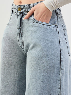 Grey Wash Low Waist Wide Leg Jeans -SASSAFRAS BASICS