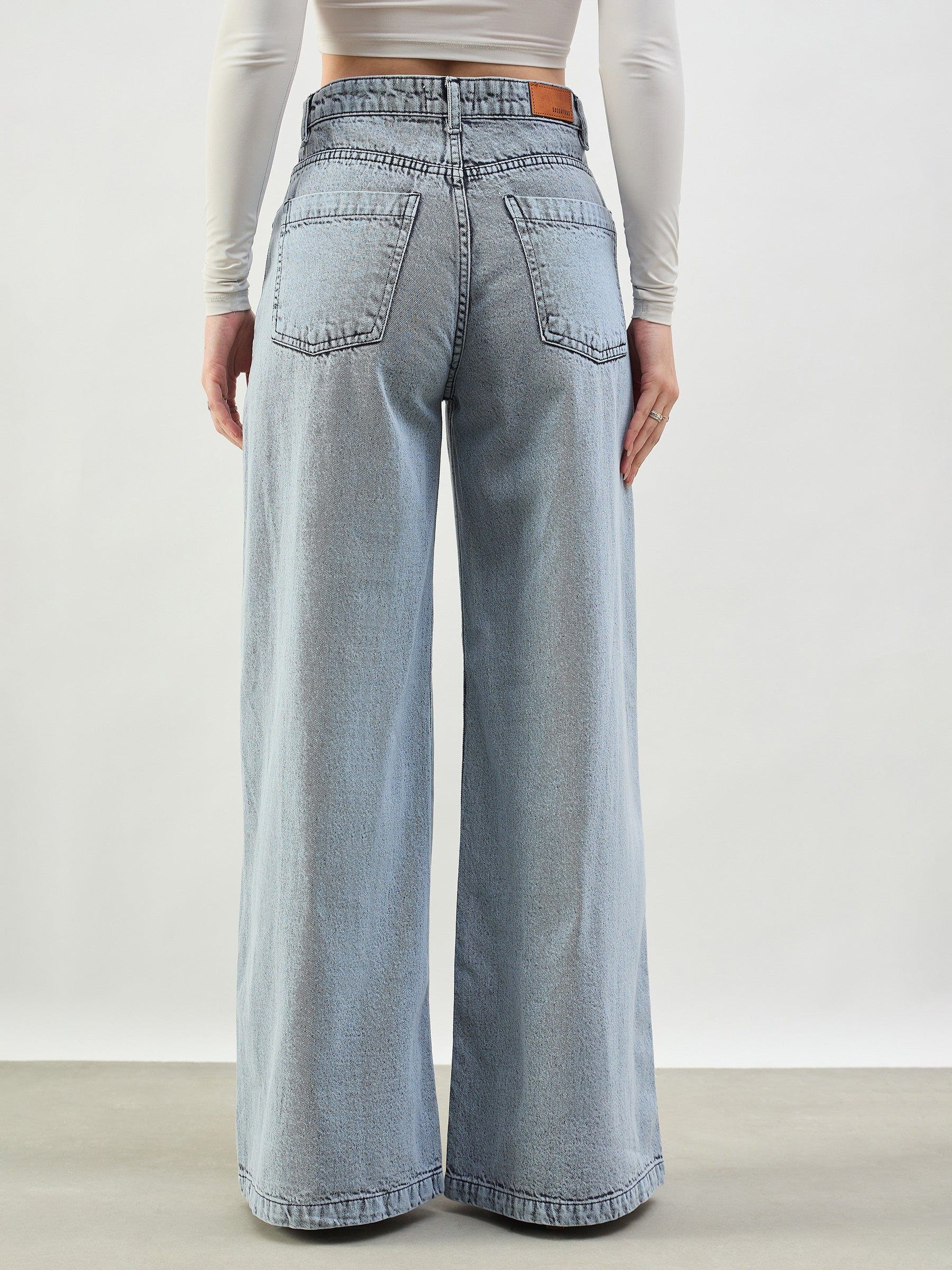 Grey Wash Low Waist Wide Leg Jeans -SASSAFRAS BASICS