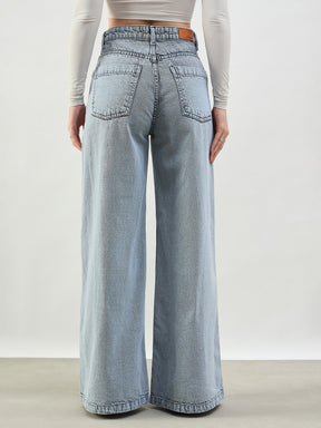 Grey Wash Low Waist Wide Leg Jeans -SASSAFRAS BASICS