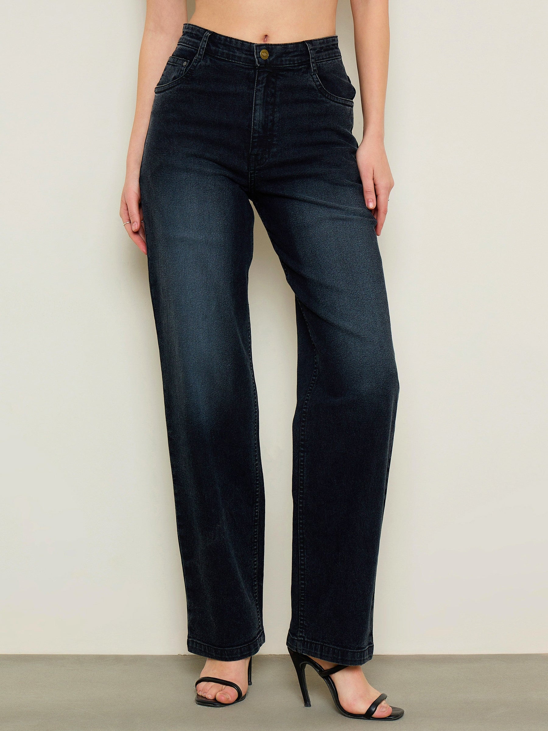 Black Wash Low Waist Straight Fit Jeans -SASSAFRAS BASICS