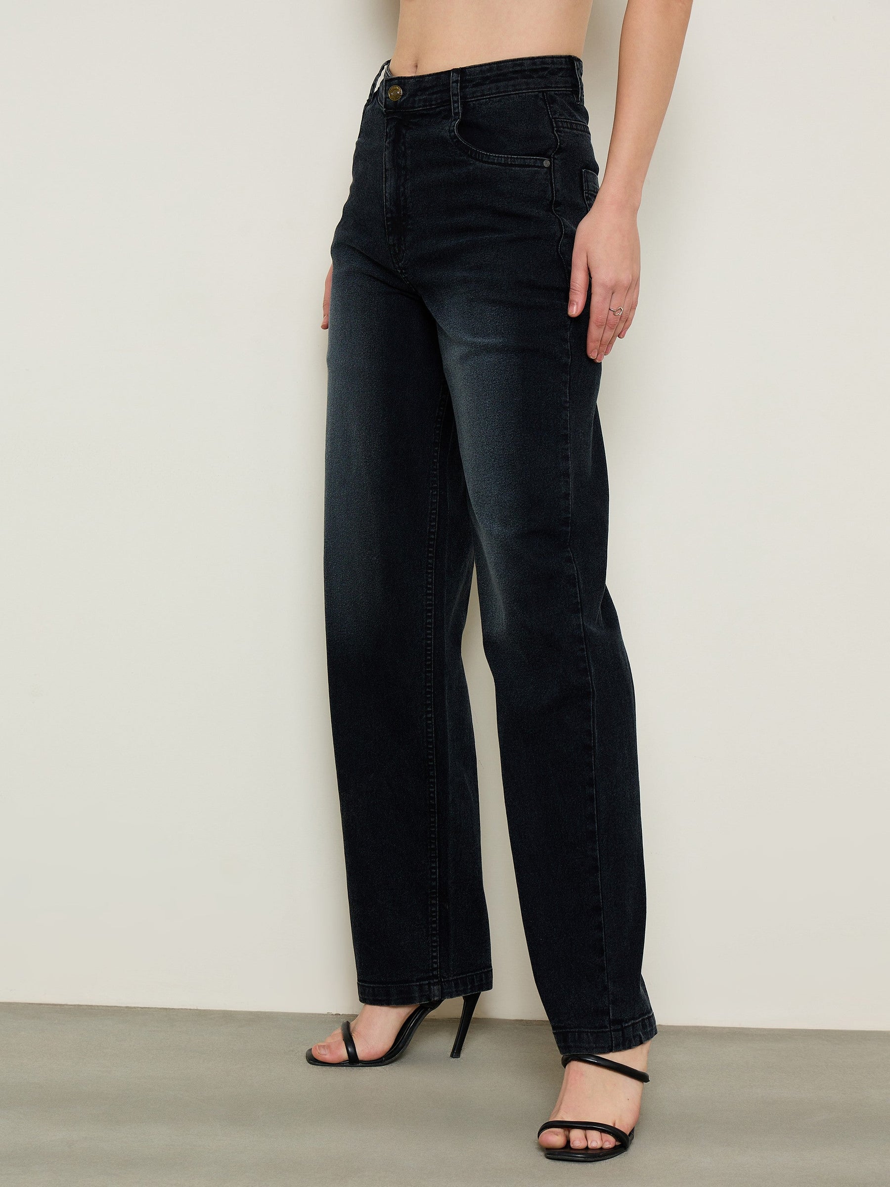 Black Wash Low Waist Straight Fit Jeans -SASSAFRAS BASICS