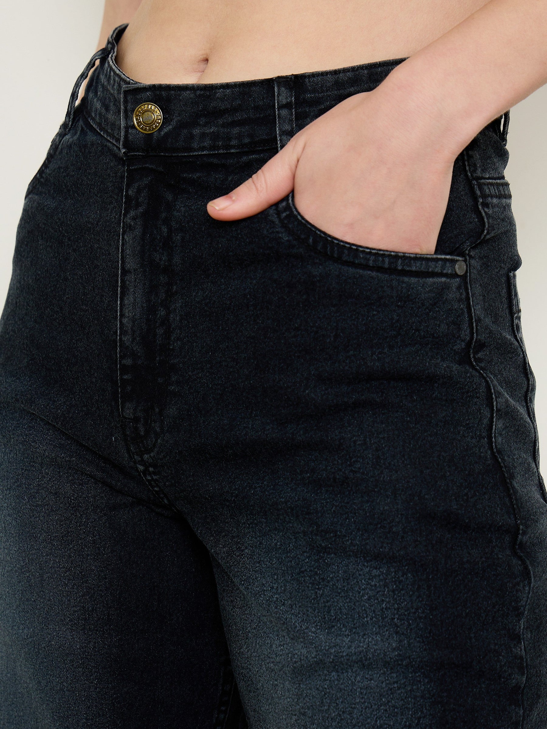 Black Wash Low Waist Straight Fit Jeans -SASSAFRAS BASICS