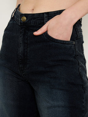 Black Wash Low Waist Straight Fit Jeans -SASSAFRAS BASICS