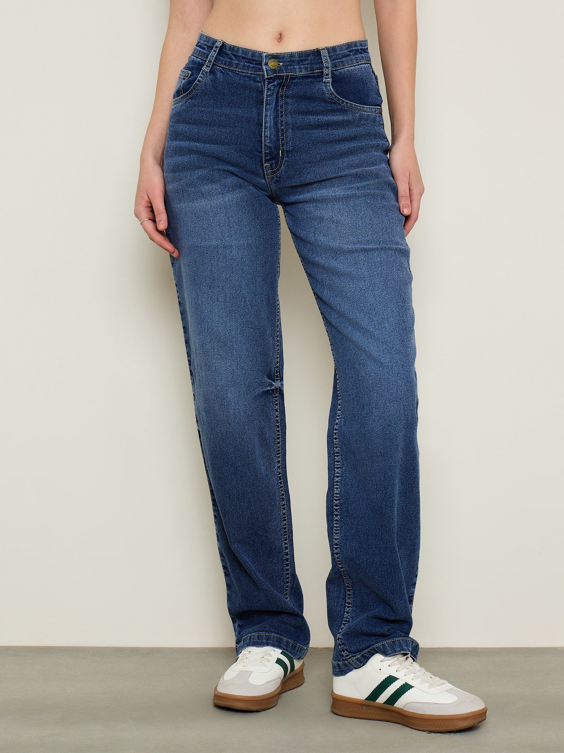Blue Wash Low Waist Straight Fit Jeans -SASSAFRAS BASICS