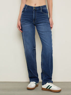 Blue Wash Low Waist Straight Fit Jeans -SASSAFRAS BASICS