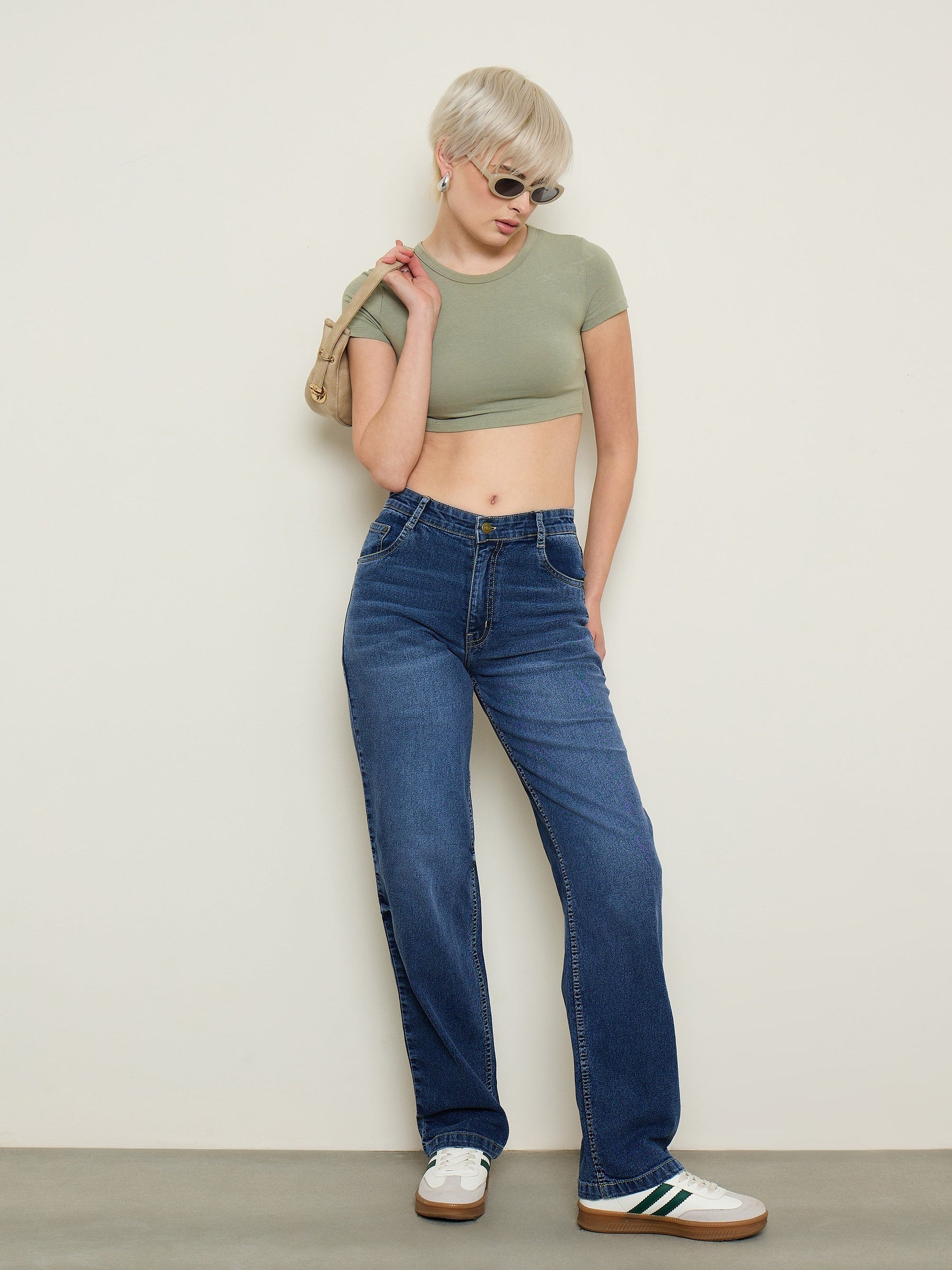 Blue Wash Low Waist Straight Fit Jeans -SASSAFRAS BASICS