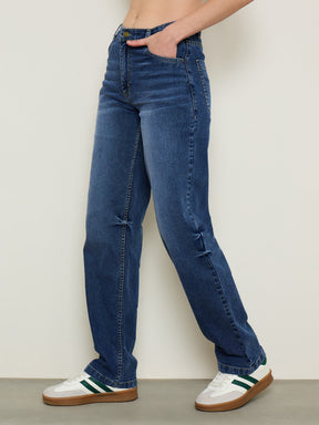 Blue Wash Low Waist Straight Fit Jeans -SASSAFRAS BASICS