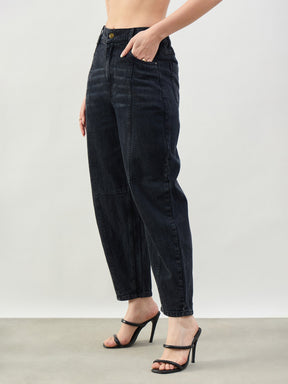 Black Wash Front Seam Balloon Fit Jeans-SASSAFRAS BASICS