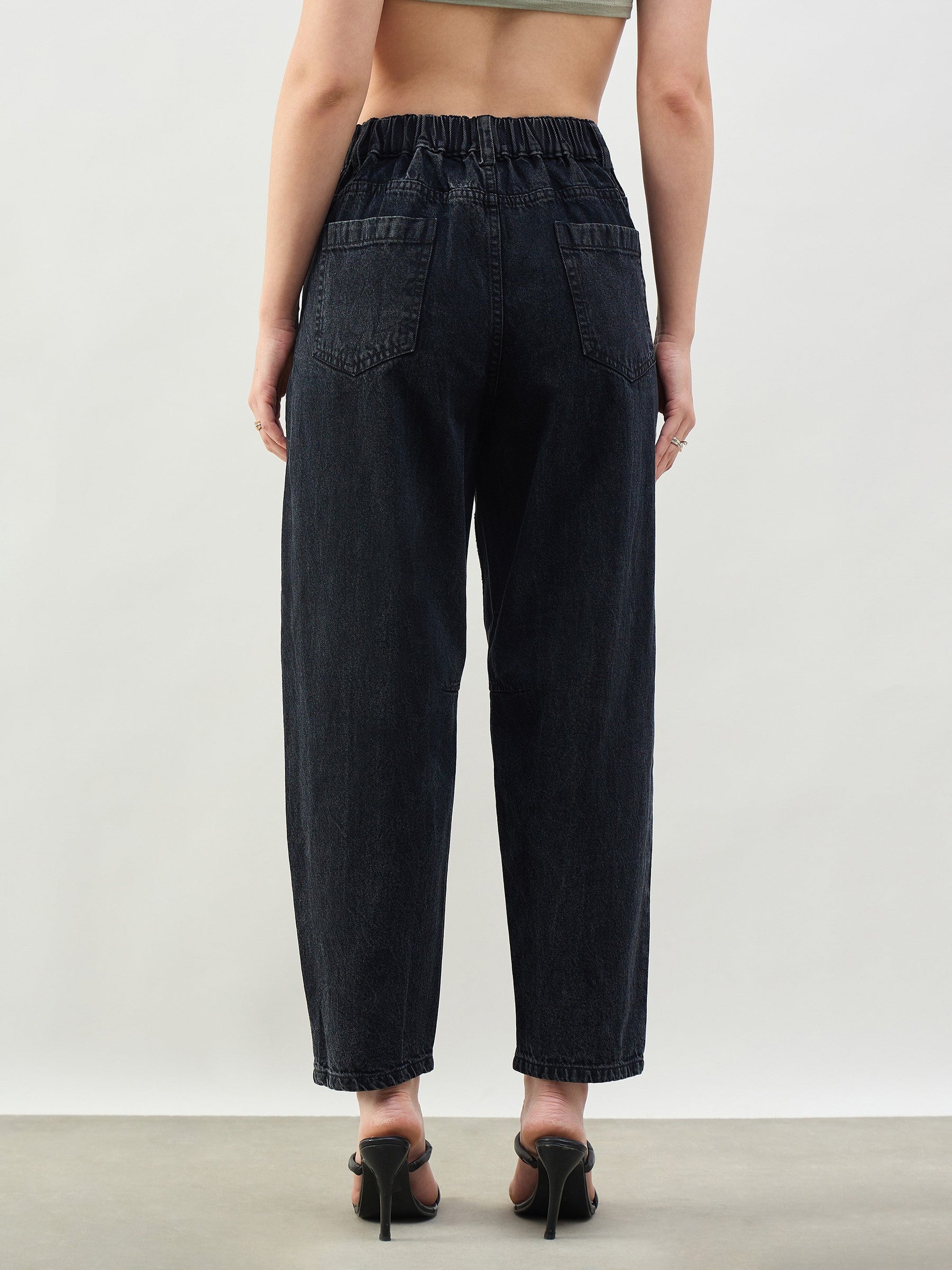 Black Wash Front Seam Balloon Fit Jeans-SASSAFRAS BASICS