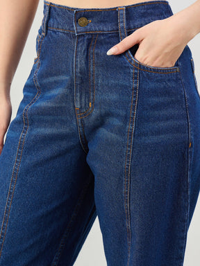 Blue Wash Front Seam Balloon Fit Jeans-SASSAFRAS BASICS