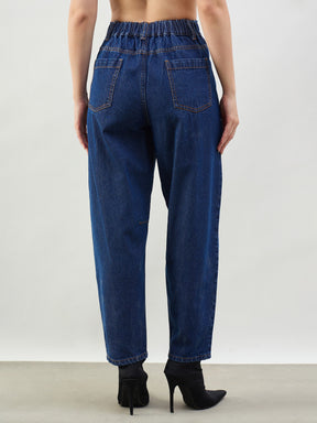 Blue Wash Front Seam Balloon Fit Jeans-SASSAFRAS BASICS