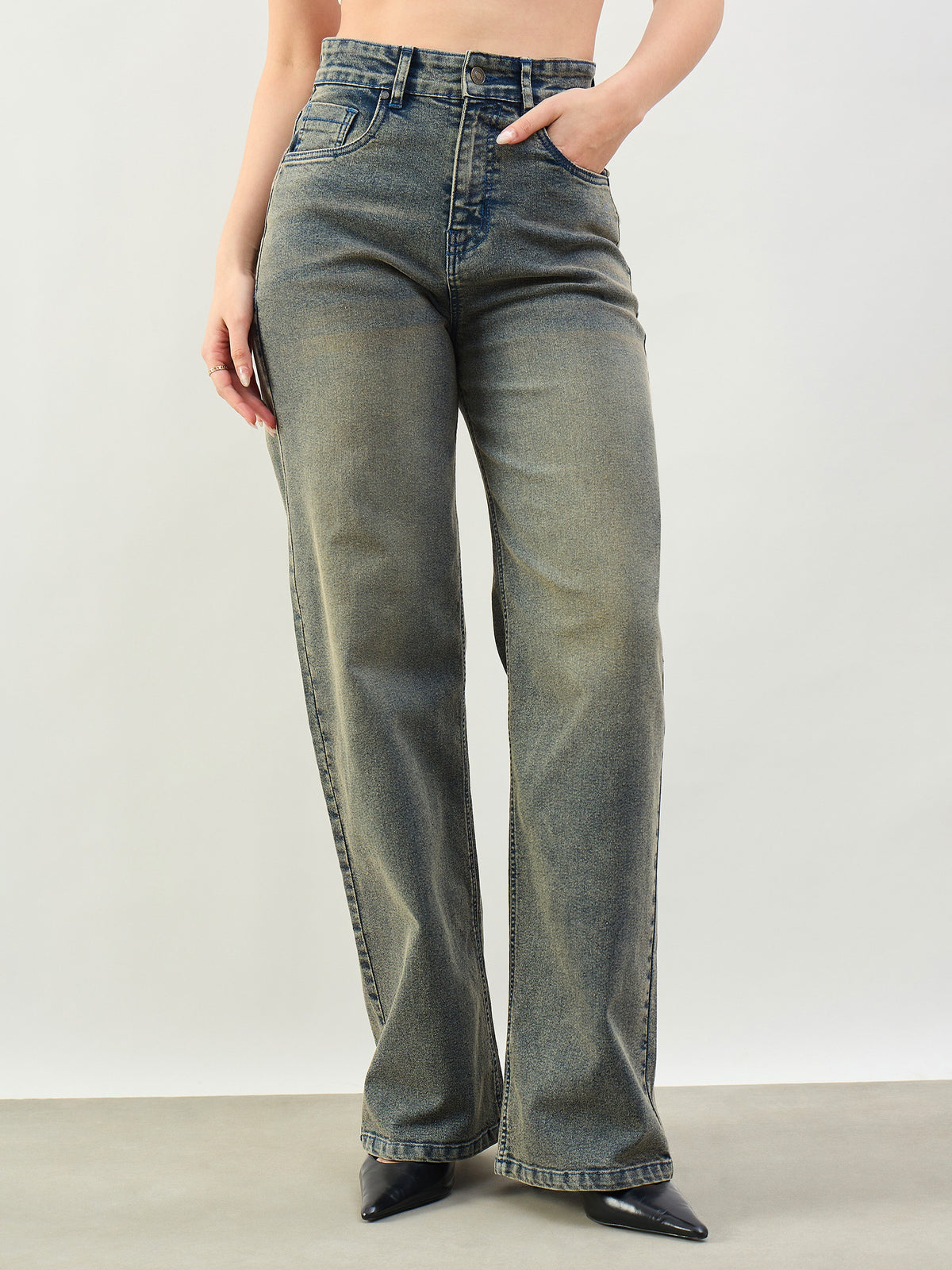 Black Washed High Waist Straight Jeans-SASSAFRAS BASICS