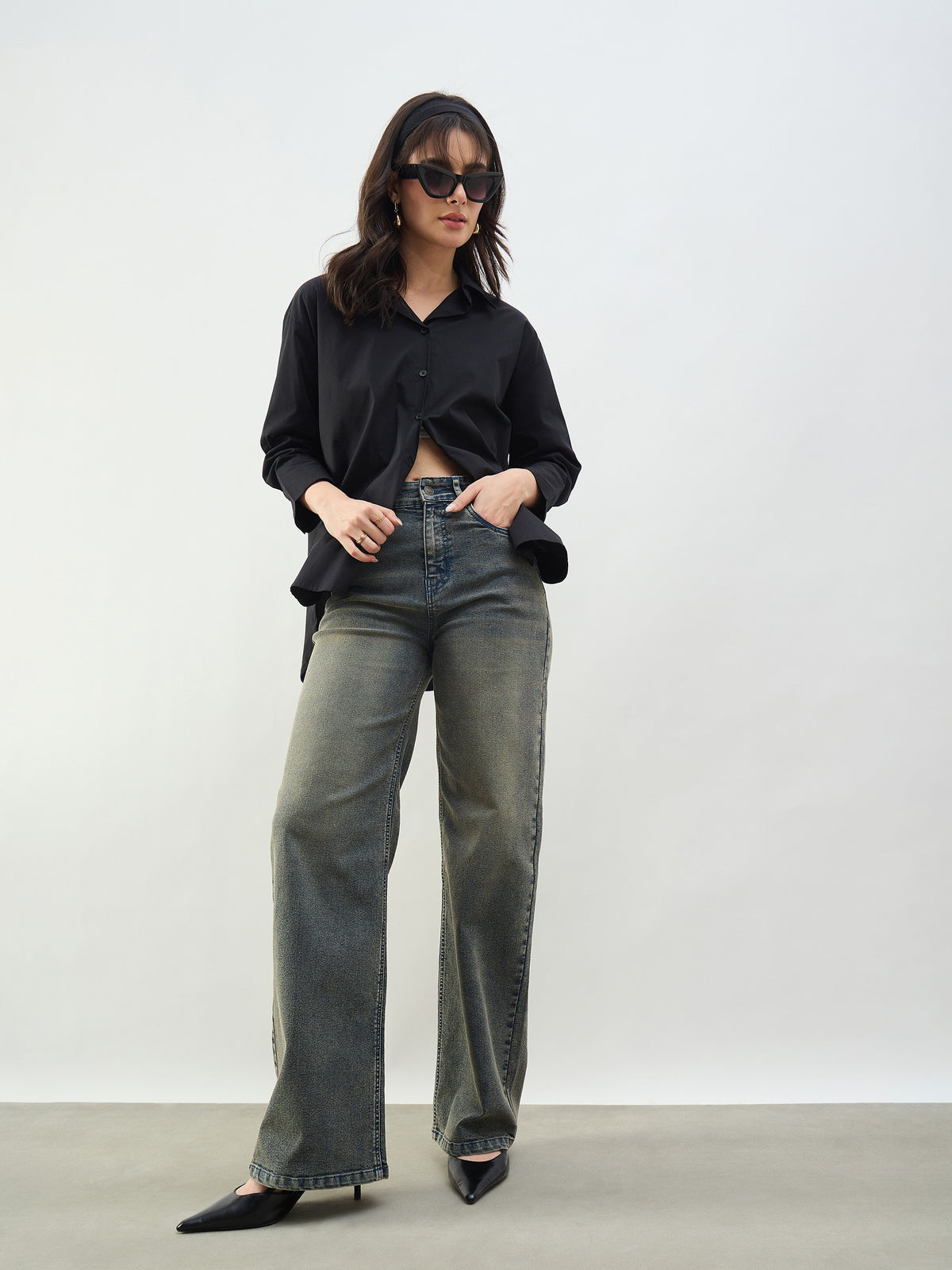 Black Washed High Waist Straight Jeans-SASSAFRAS BASICS