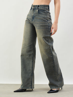 Black Washed High Waist Straight Jeans-SASSAFRAS BASICS