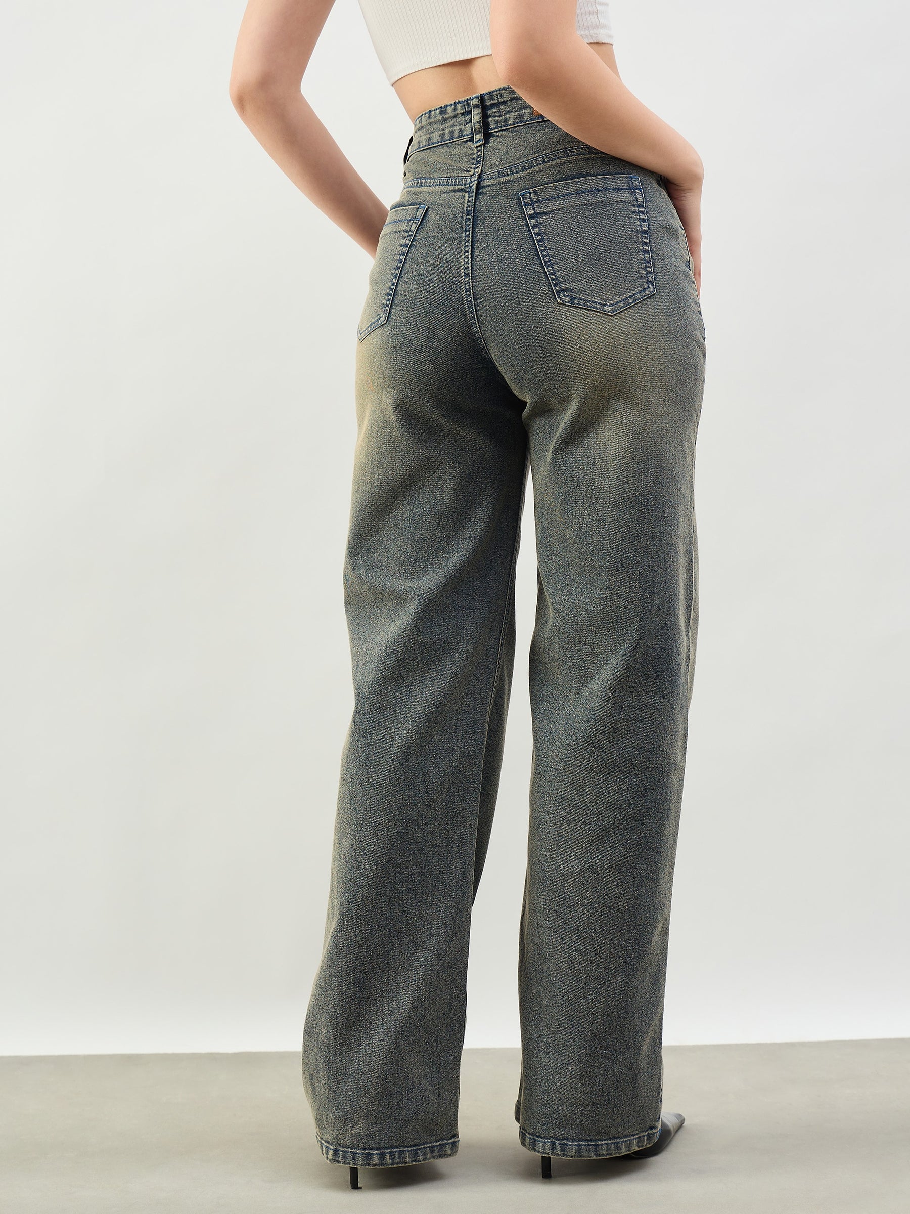 Black Washed High Waist Straight Jeans-SASSAFRAS BASICS