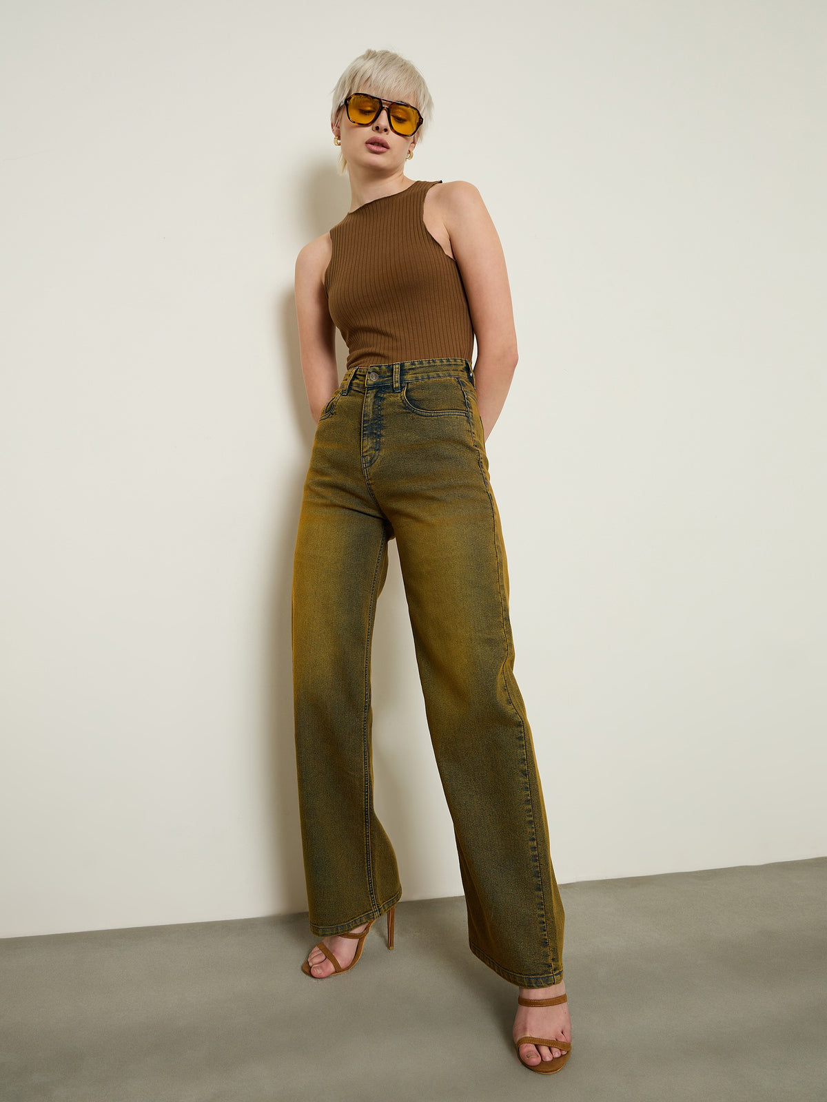 Rust Overdyed Wash High Waist Straight Jeans-SASSAFRAS BASICS