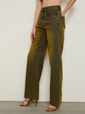 Rust Overdyed Wash High Waist Straight Jeans-SASSAFRAS BASICS