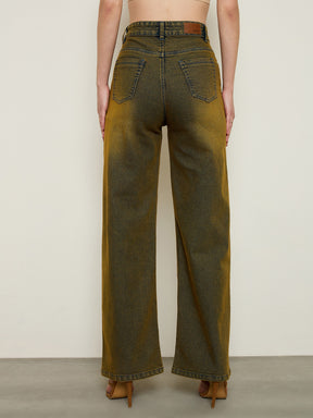Rust Overdyed Wash High Waist Straight Jeans-SASSAFRAS BASICS