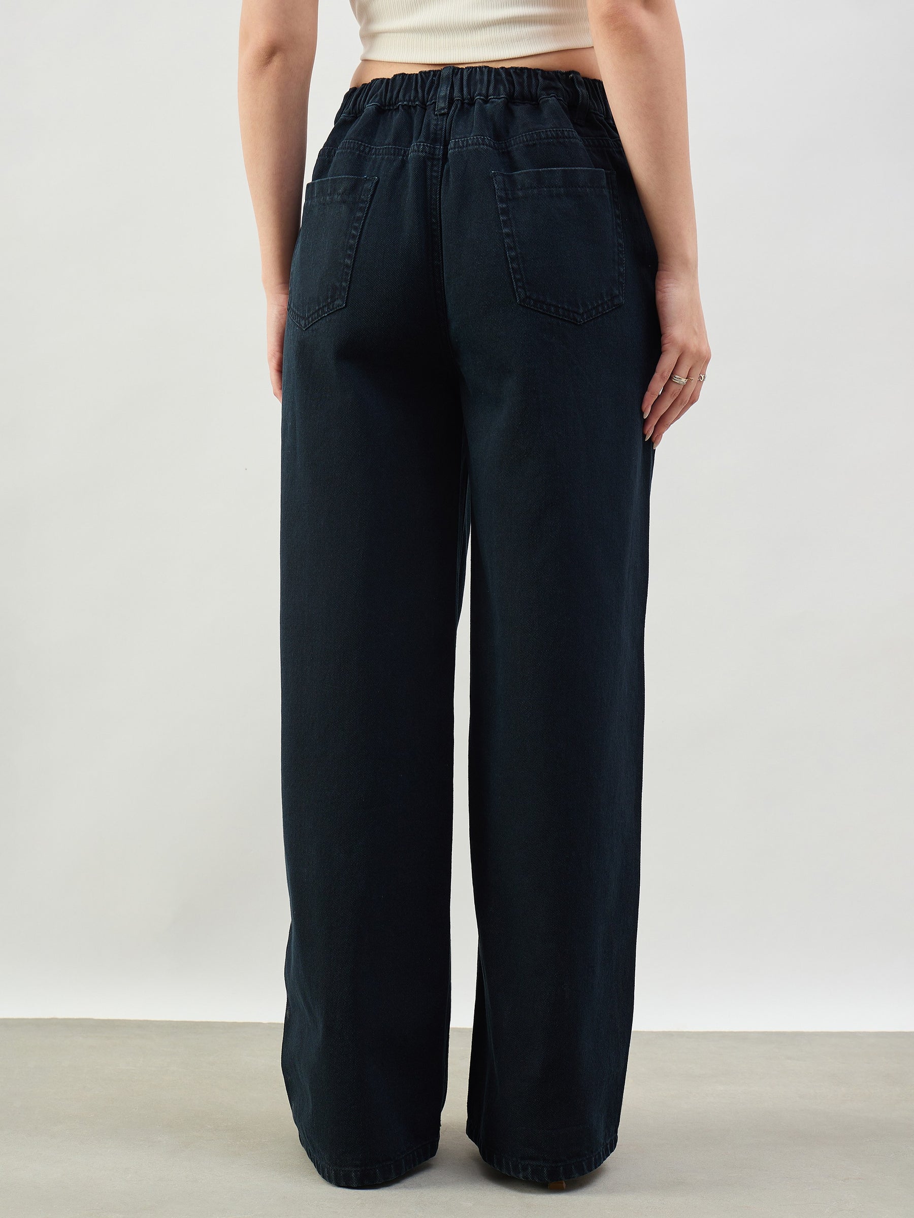Navy High Waist Seam Detail Straight Jeans-SASSAFRAS BASICS